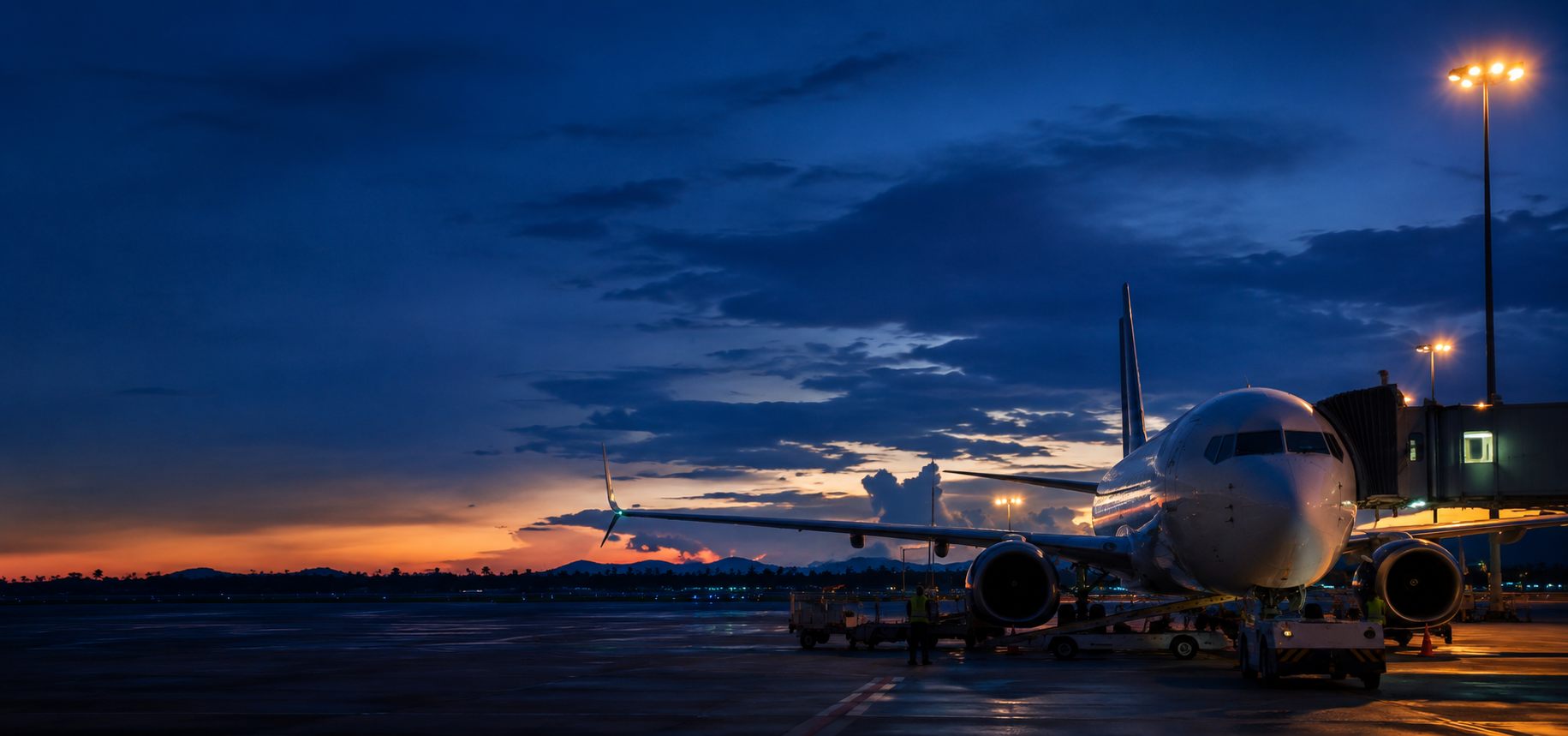 Aircraft on the apron at dusk