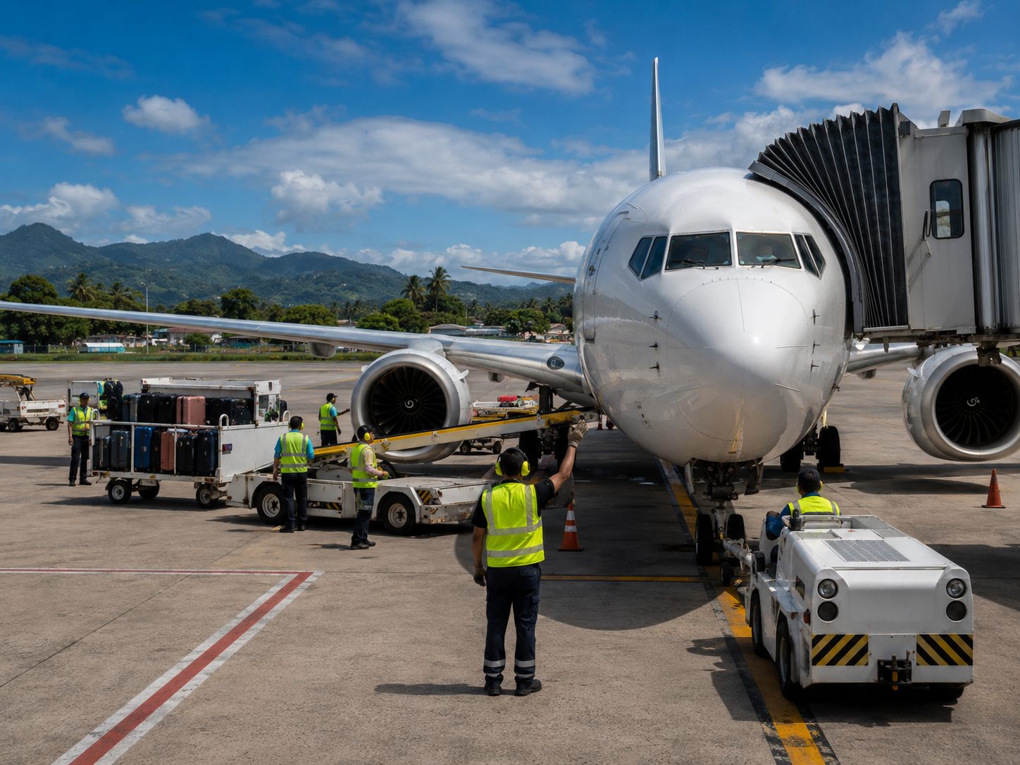 Commercial airliner turnaround on the ramp