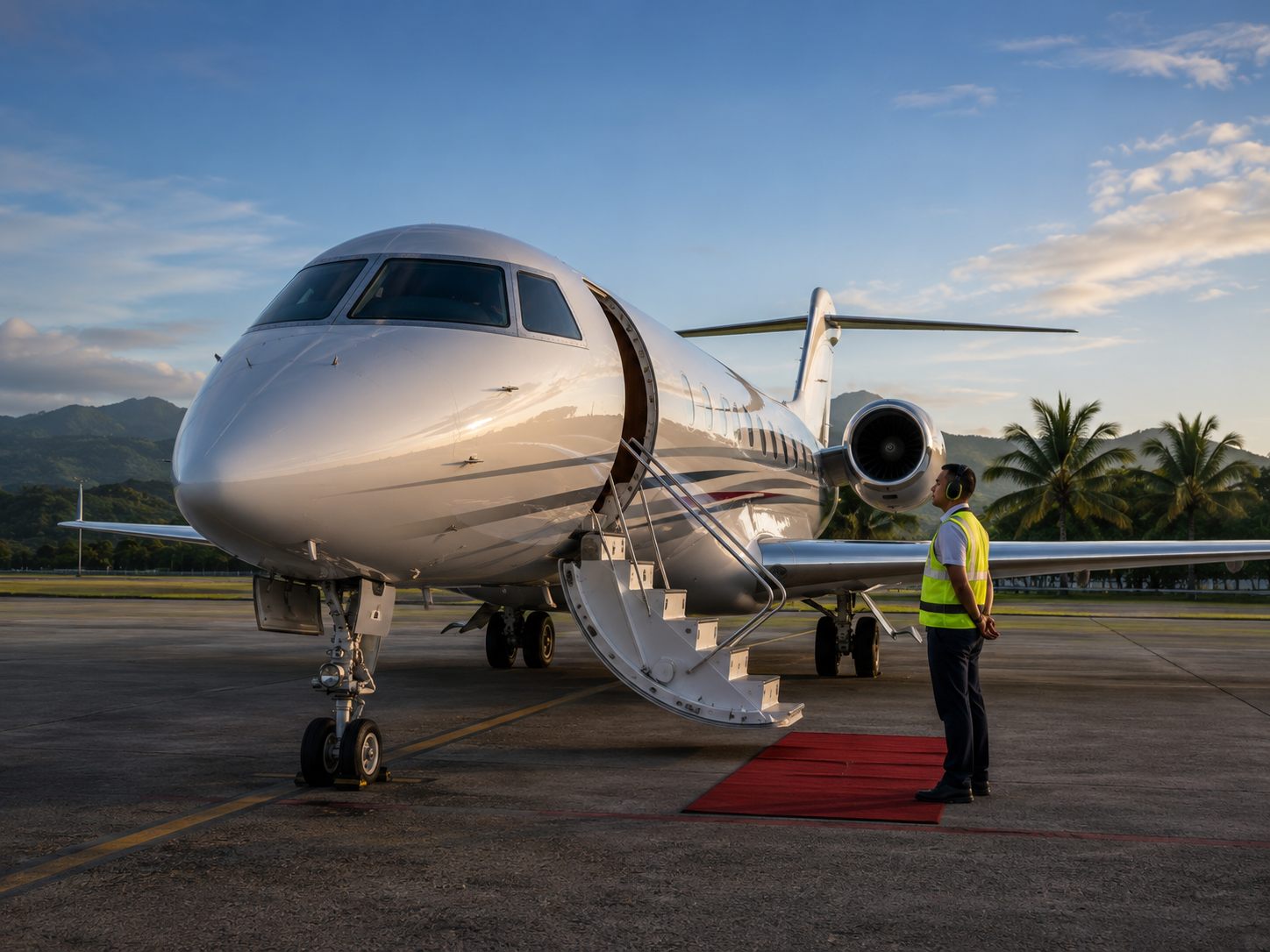 Business jet on stand with Aerojet crew