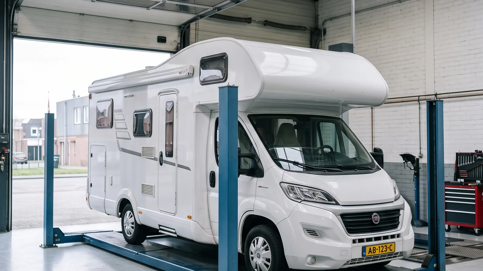 Camper op de keuringsbrug bij RensAPK in Waalre